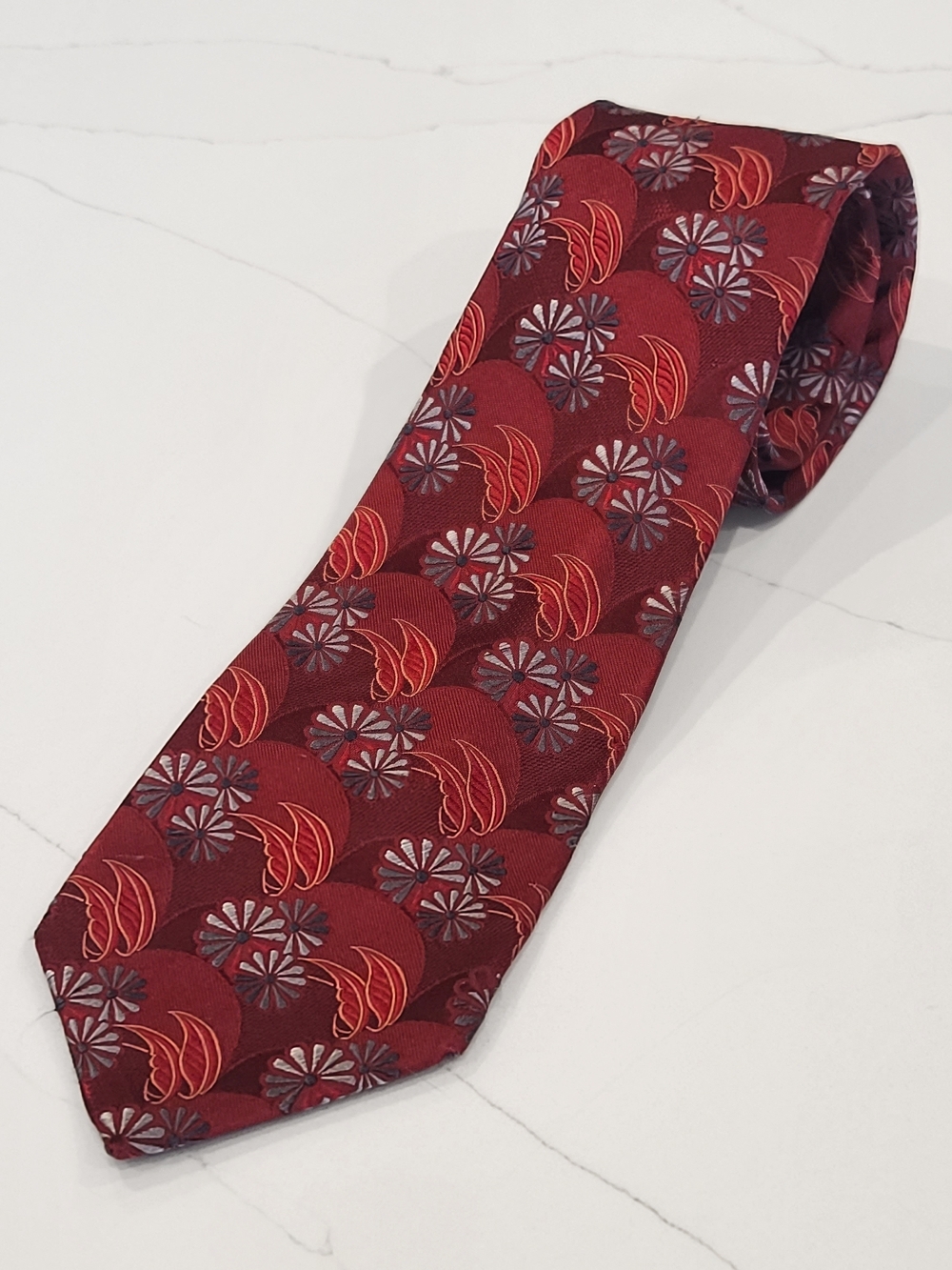 Ermenegildo Zegna Red & Gray Floral Silk Tie Made in Italy